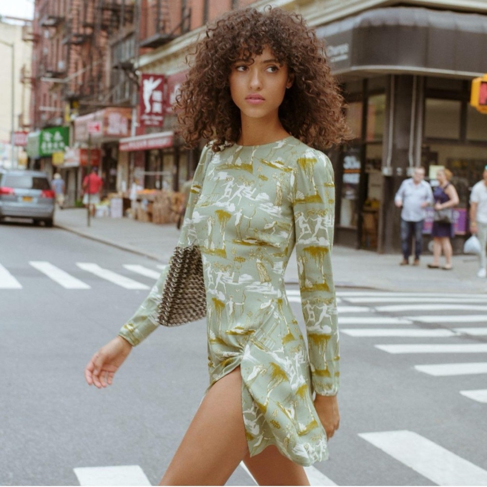 Rare Reformation Cara Mini Dress in Green Goddess